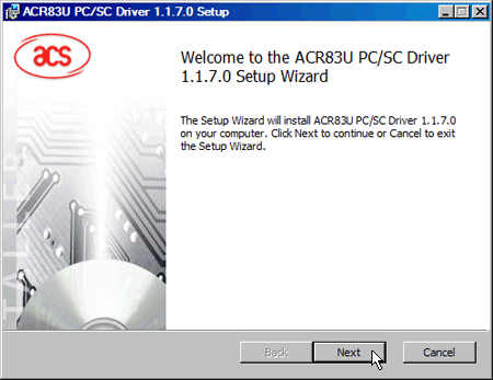 de instalare driverului 1.0.0.7. pentru cititorul de carduri ACR83